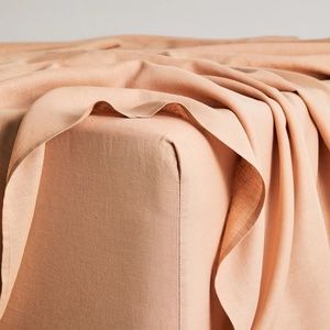 Bed Threads 100% French Flax Linen Fitted Sheet Full Terracotta